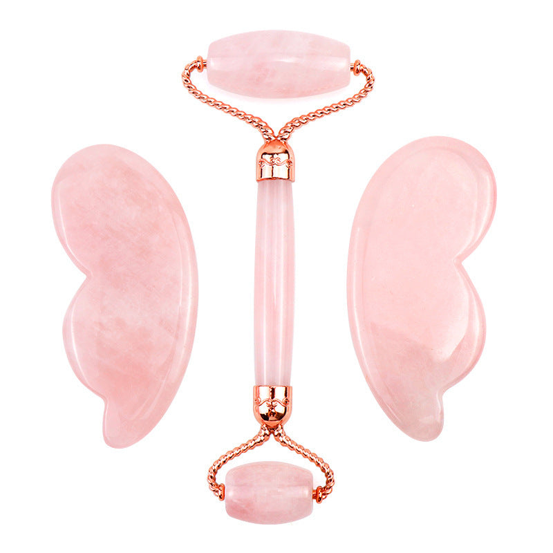 Pink Crystal Roller Butterfly Jade Facial Beauty Massager