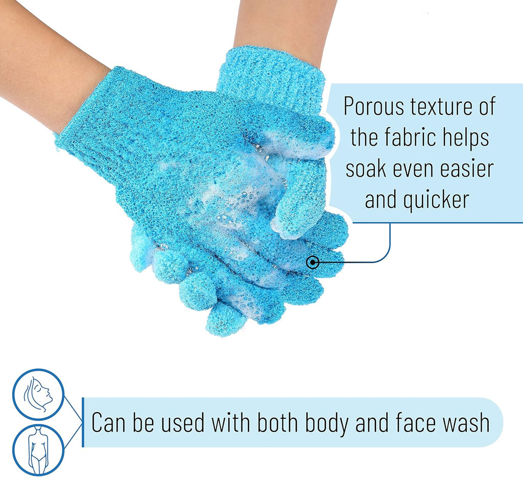 Slick- Exfoliating Gloves, 4 Pcs, Skin Exfoliator for Body, Bath / Scrub Gloves, Shower Accessories for Women, Exfoliation Mitt