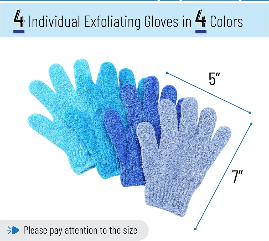 Slick- Exfoliating Gloves, 4 Pcs, Skin Exfoliator for Body, Bath / Scrub Gloves, Shower Accessories for Women, Exfoliation Mitt