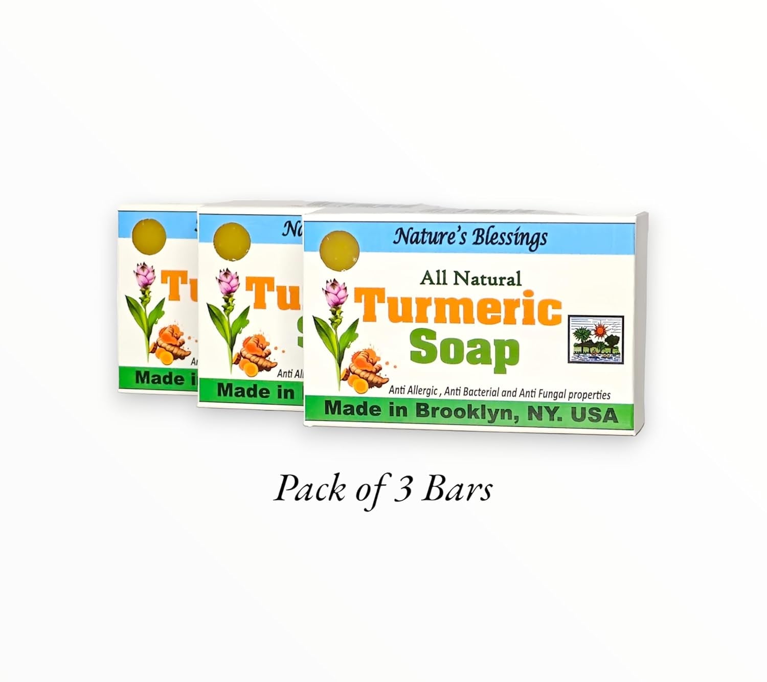 Turmeric Soap Bar - Pack of 3 - All Natural, Handmade with Vegetarian and Food Grade Ingredients. Excellent for All Skin Types